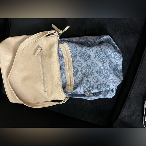 Stone & Co. Shoulder Purse genuine pebbled leather Tan & snakeskin Handbag - Picture 8 of 12